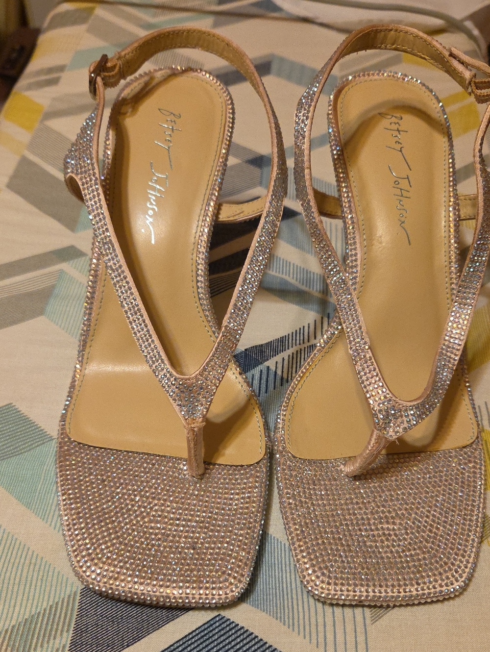 Betsey Johnson Rose Gold Rhinestone T-Strap Heels